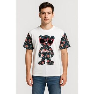 Fresh Laundry Floral Bear Graphic Tee White XL Streetwear Y2K Graphic T-Shirt
